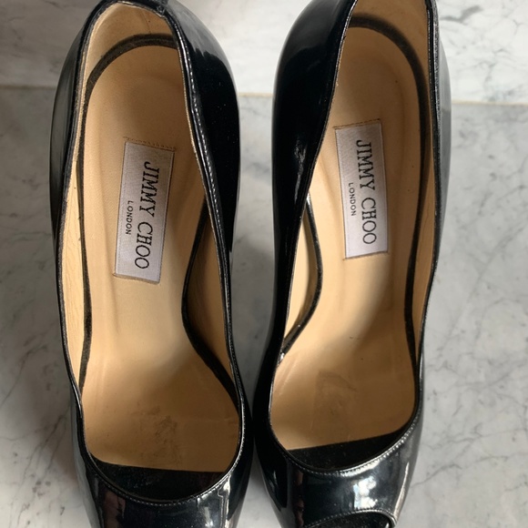 Jimmy Choo black peep toe heels pumps sz 38 - Picture 4 of 5